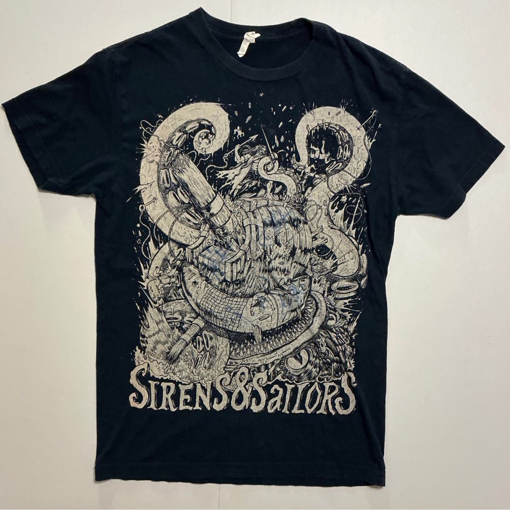 Sirens & Sailors Metalcore Band‎ T-Shirt Black Heavy Metal Y2K Kraken Shirt S